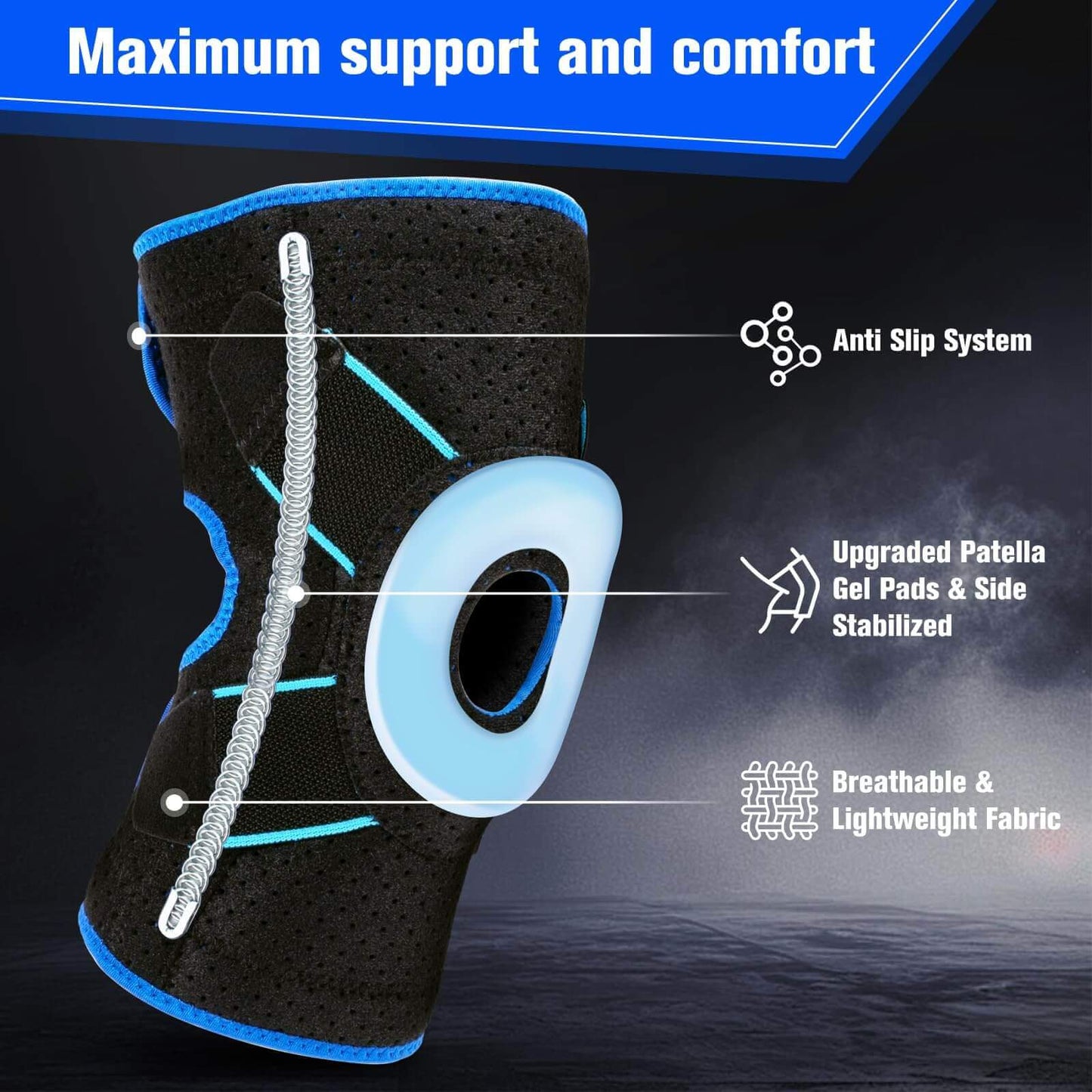 Adjustable Knee Brace with Side Stabilizers & Gel Pad, One Size