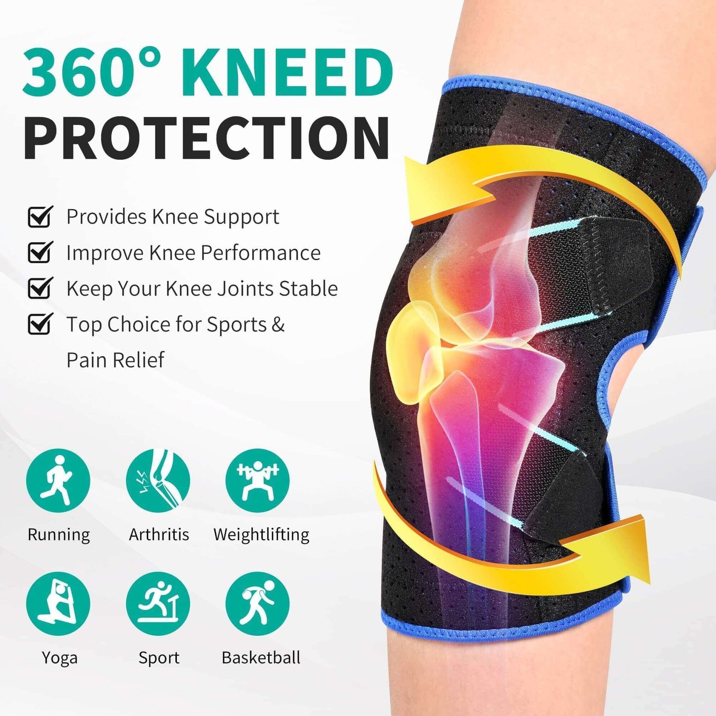 Adjustable Knee Brace with Side Stabilizers & Gel Pad, One Size