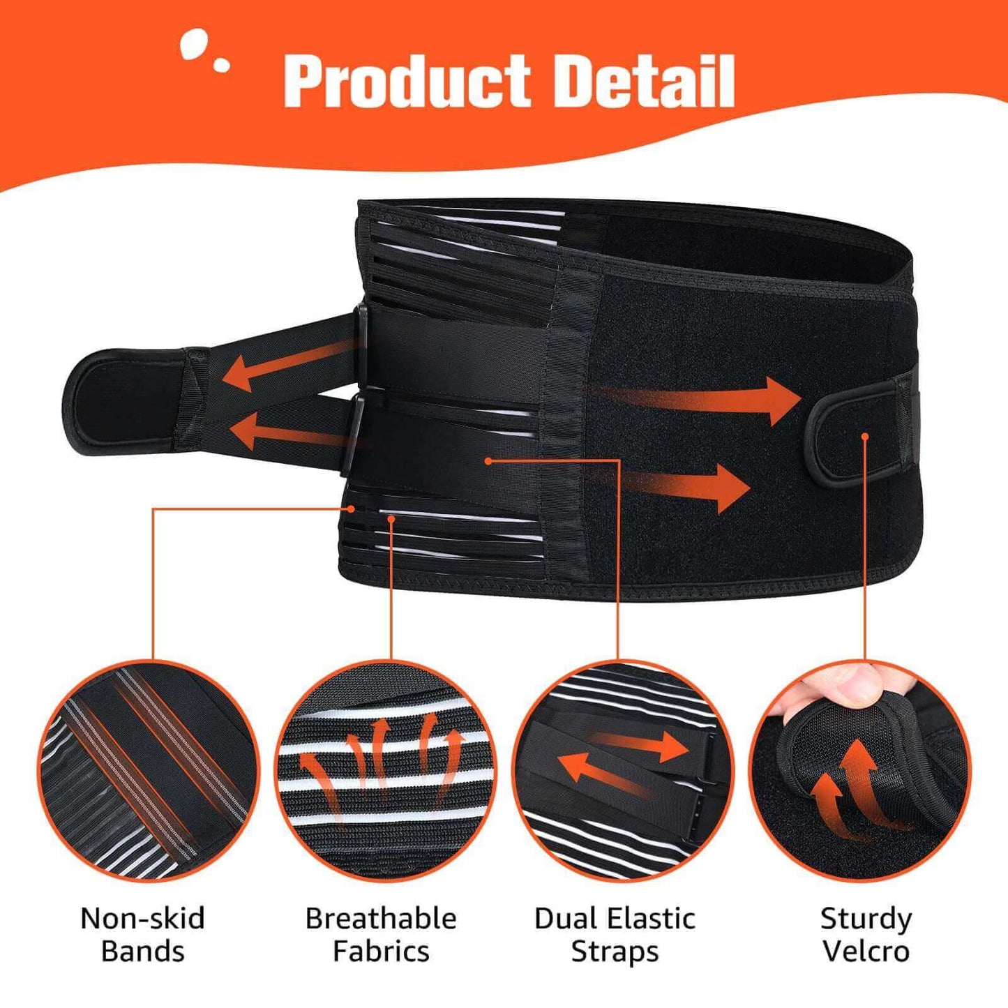 Breathable Back Brace with 4 Stays, Lower Back Pain Relief