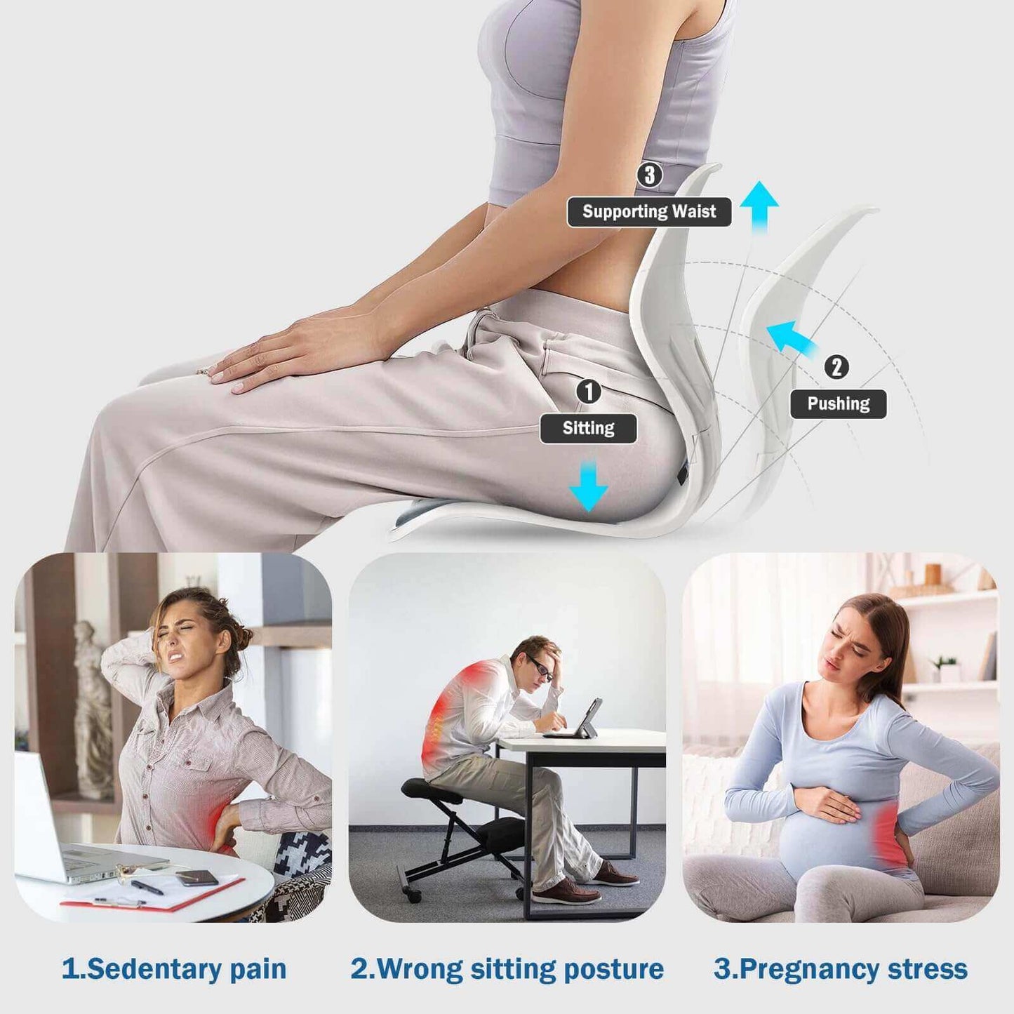 Ergonomic Back Support, Lightweight Lumbar Support for Posture (L)