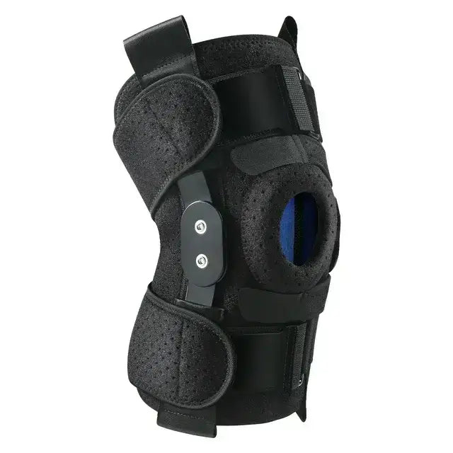 Hinged Knee Brace with Side Stabilizers, Adjustable Compression Sleeve for Pain Relief