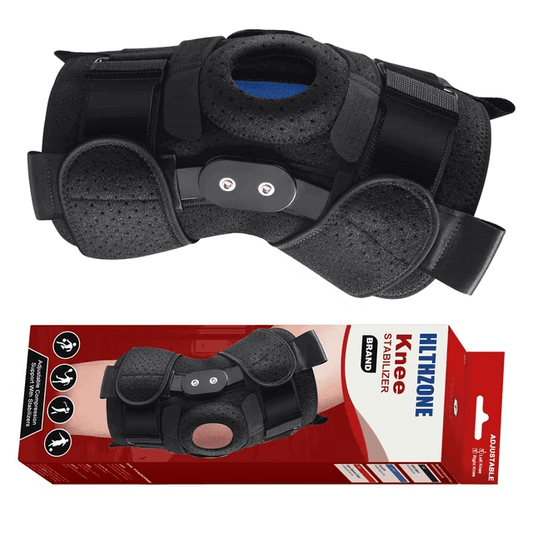 Hinged Knee Brace with Side Stabilizers, Adjustable Compression Sleeve for Pain Relief