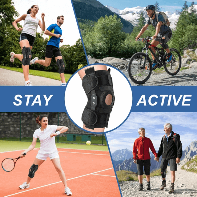 Hinged Knee Brace with Side Stabilizers, Adjustable Compression Sleeve for Pain Relief