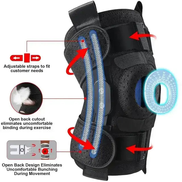Hinged Knee Brace with Side Stabilizers, Adjustable Compression Sleeve for Pain Relief