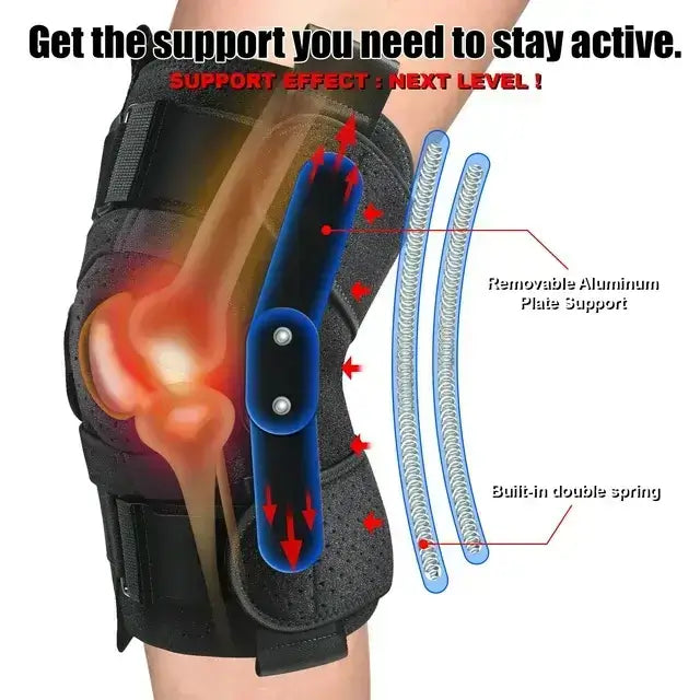 Hinged Knee Brace with Side Stabilizers, Adjustable Compression Sleeve for Pain Relief