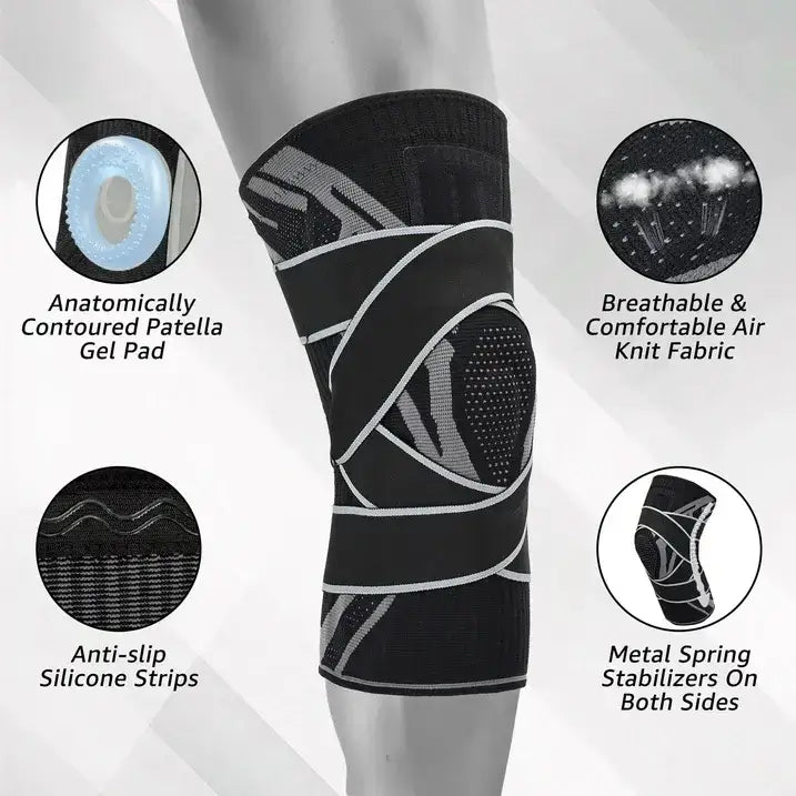 Knee Brace Sleeve with Side Stabilizers & Patella Gel Pad, Adjustable Compression, M
