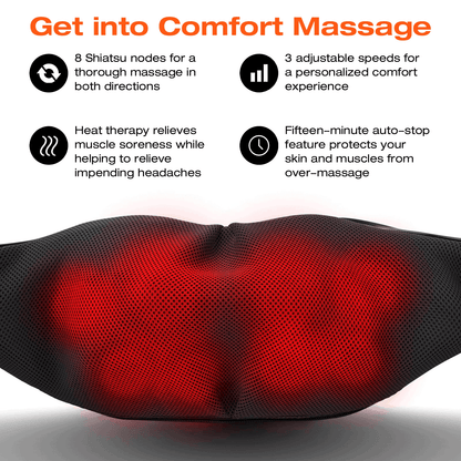 Hlthsky Shiatsu Neck Massager with Heating for Pain Relief Deep Tissue ,3D Kneading Back Shoulder Massage, Gifts for Men Women, Black
