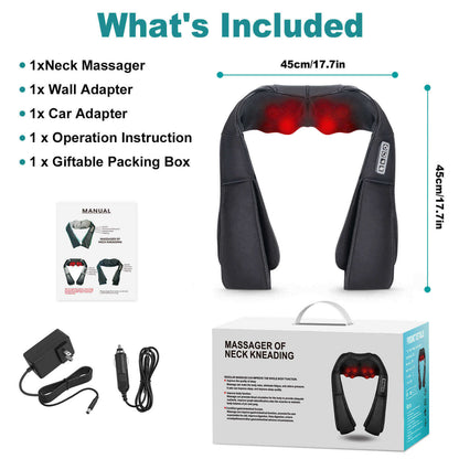 Hlthsky Shiatsu Neck Massager with Heating for Pain Relief Deep Tissue ,3D Kneading Back Shoulder Massage, Gifts for Men Women, Black