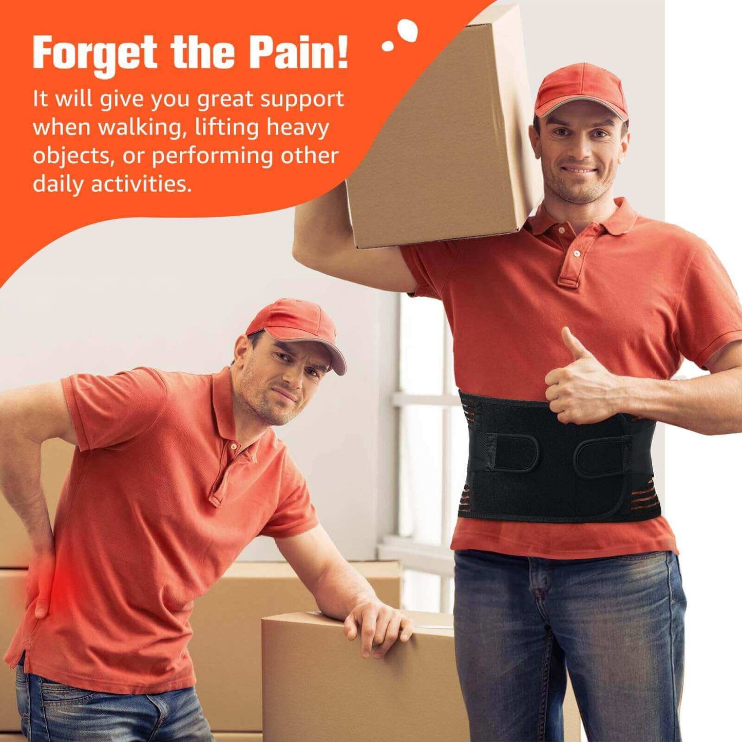 Breathable Back Brace with 4 Stays, Lower Back Pain Relief