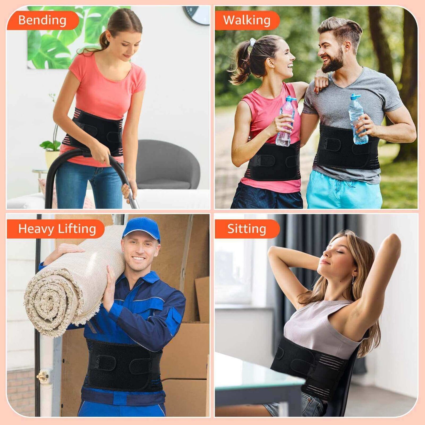 Breathable Back Brace with 4 Stays, Lower Back Pain Relief