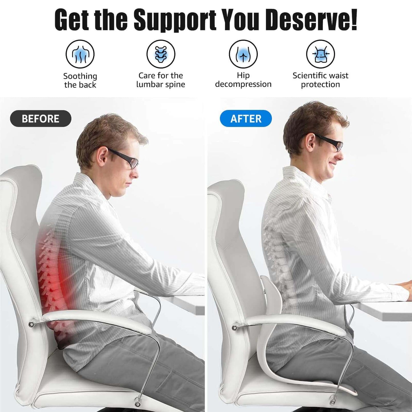 Ergonomic Lumbar Back Support, Extra Wide Seat for Posture Correction (X-Large)
