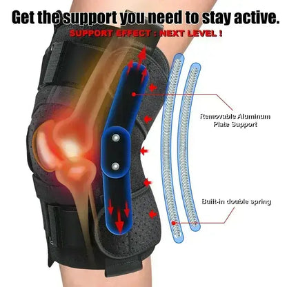 Hinged Knee Brace with Side Stabilizers, Adjustable Compression Sleeve for Pain Relief