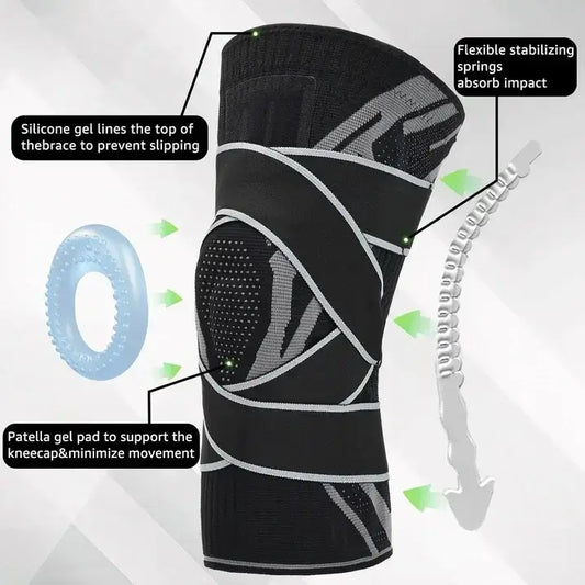 Knee Brace Sleeve with Side Stabilizers & Patella Gel Pad, Adjustable Compression, M