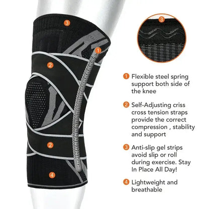 Knee Brace Sleeve with Side Stabilizers & Patella Gel Pad, Adjustable Compression, M