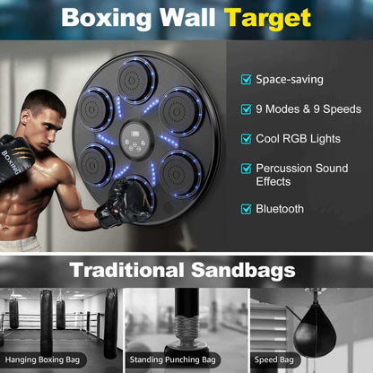 Music Boxing Machine with Gloves, Wall-Mounted Punch Target, 9 Speeds & Modes