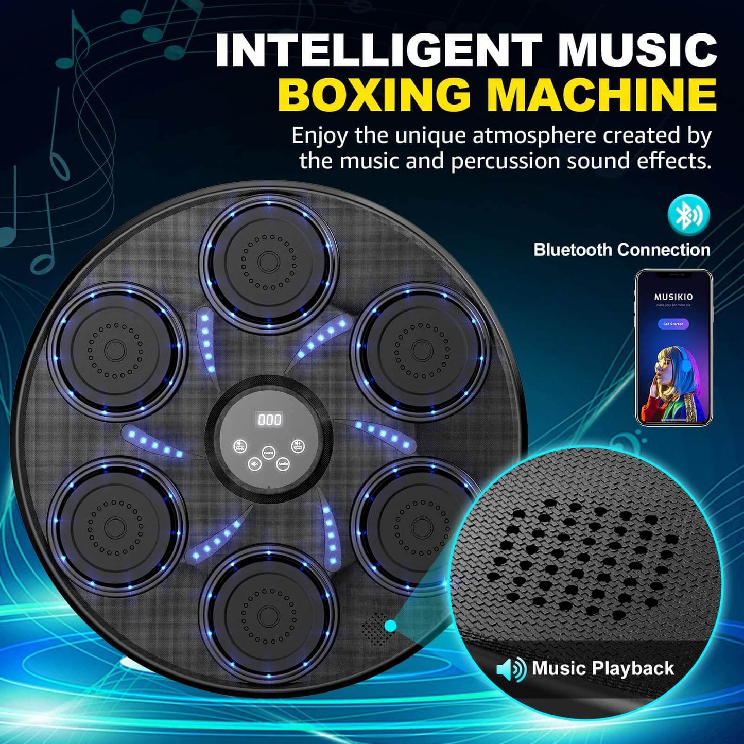 Music Boxing Machine with Gloves, Wall-Mounted Punch Target, 9 Speeds & Modes