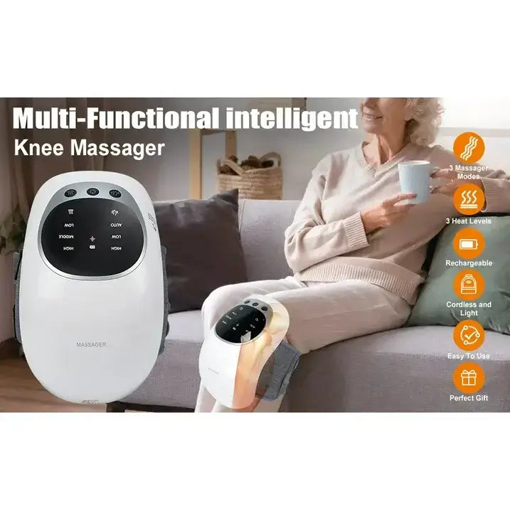 Portable Heated Knee Massager, 3-in-1 Vibration, Heat & Red Light for Pain Relief & Joint Support
