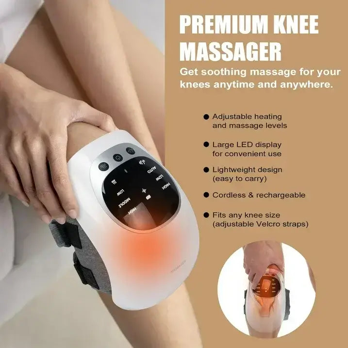 Portable Heated Knee Massager, 3-in-1 Vibration, Heat & Red Light for Pain Relief & Joint Support