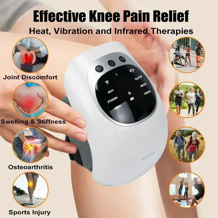Portable Heated Knee Massager, 3-in-1 Vibration, Heat & Red Light for Pain Relief & Joint Support