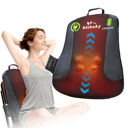 Ultrathin Back Massager for Pain Relief Deep Tissue with 4D Kneading, Heating & Red Light Therapy, Cordless Back Massager with Heat for Shoulders, Gift for Home Office Car Use for Men Women