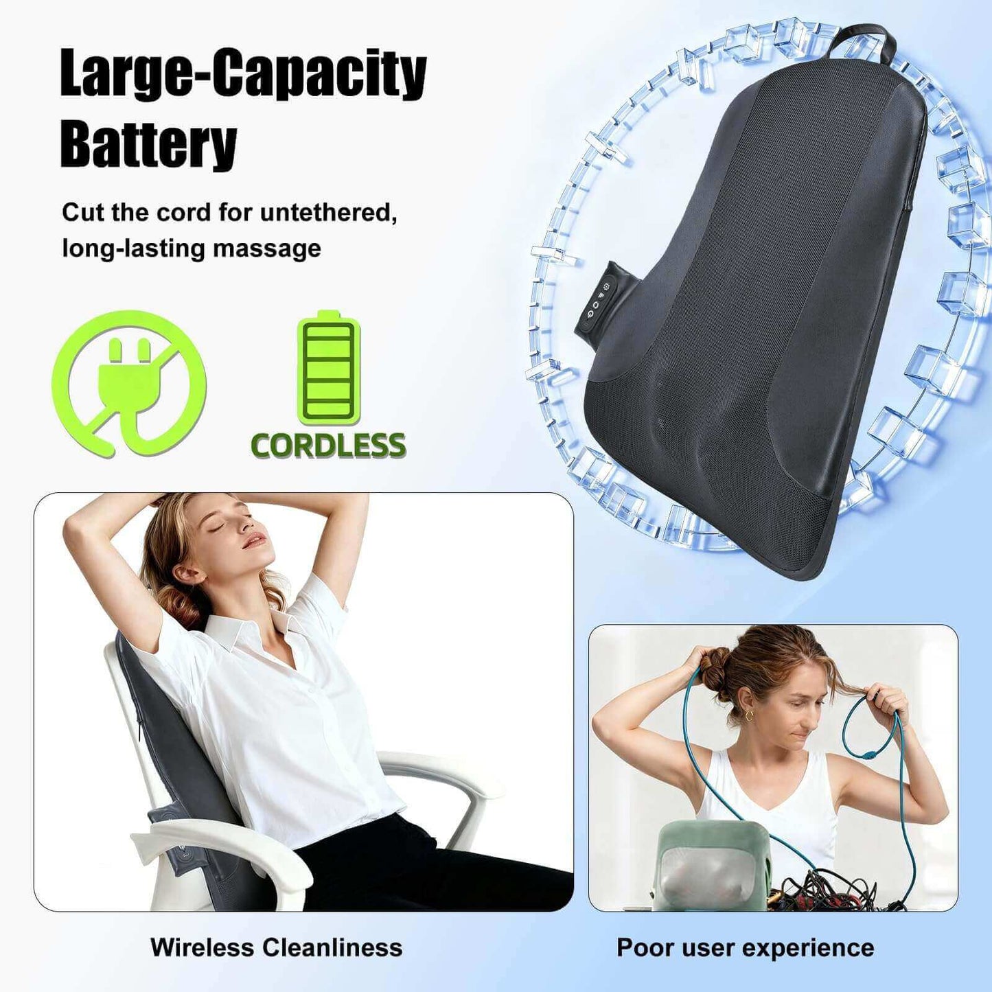 Ultrathin Back Massager for Pain Relief Deep Tissue with 4D Kneading, Heating & Red Light Therapy, Cordless Back Massager with Heat for Shoulders, Gift for Home Office Car Use for Men Women