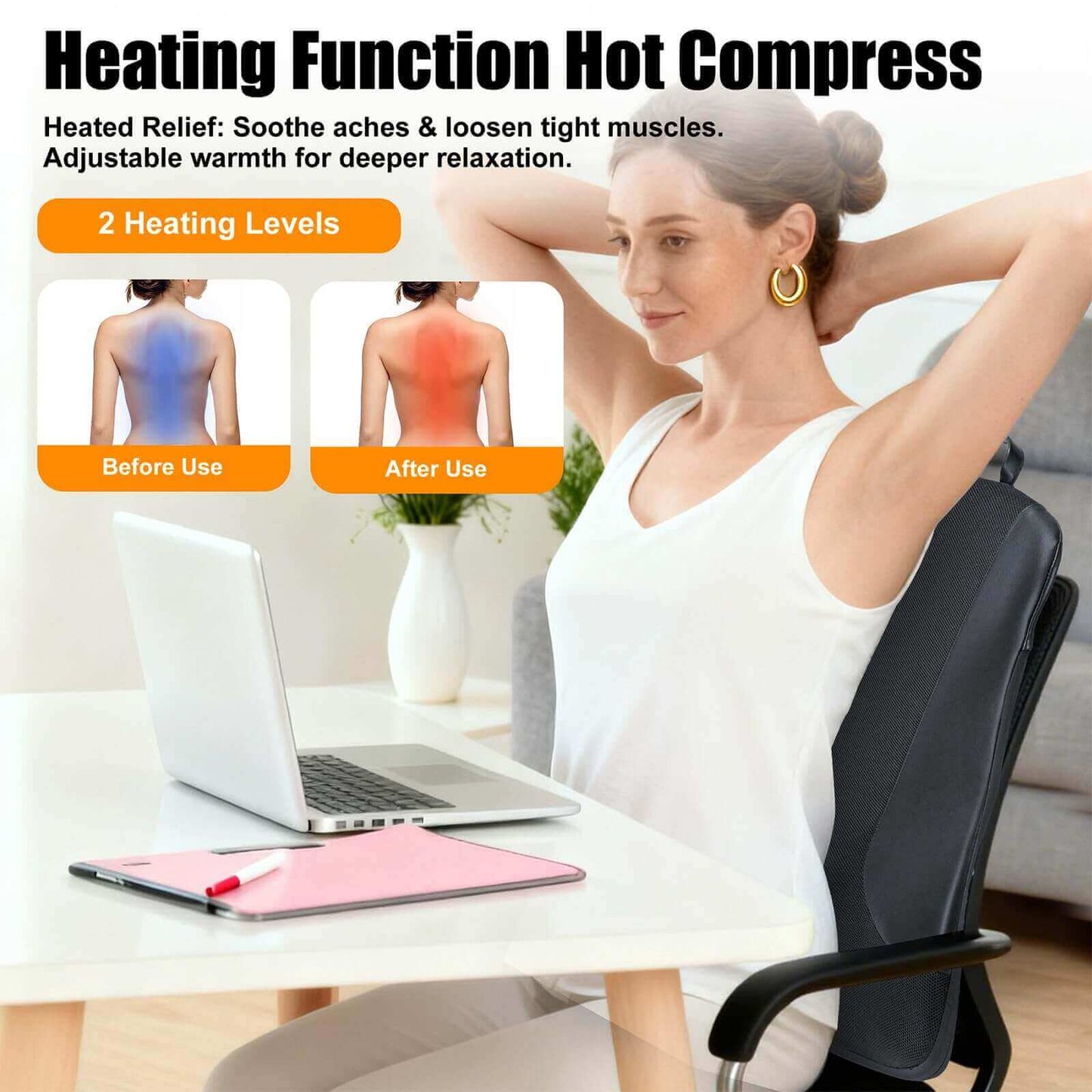 Ultrathin Back Massager for Pain Relief Deep Tissue with 4D Kneading, Heating & Red Light Therapy, Cordless Back Massager with Heat for Shoulders, Gift for Home Office Car Use for Men Women